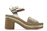 PITILLOS - Sandalia con tacón y plataforma,suela imitación a esparto,cierre de hebilla al tobillo,planta de gel para: Mujer color: ORO talla:36