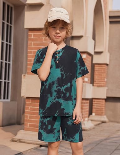 Image of Arshiner Boy's Textured Button Up Shirt and Shorts Set 2 Piece Summer Beach Outfit for 5~12 Years Kids