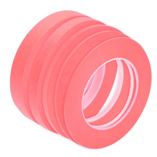 Image of Motoforti Universal Painters Tape Masking Master Tape 0.15cm /0.3cm /0.6cm /1.2cm /1.9cm x 55m Easy Removal Crepe Paper Pink 5 Pcs