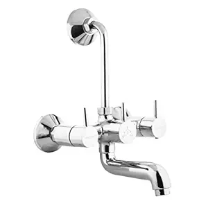 Hindware F280018CP Brass Ingots Polished Wall Mixer with Provision for Overhead Shower with 115mm Long Bend Pipe (Flora) with Chrome Finish