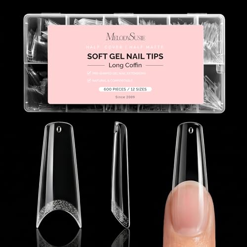 Image of MelodySusie Long Ballerina X Nail Tips - 600Pcs Clear Acrylic, Half Matte Full Cover Press on Nails for DIY Extension & Salon Use, 12 Sizes Pre-Shaped for Long-Lasting Manicure