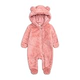 Infant Polar Fleece Jumpsuit Soft Lined Loose Fit One Piece Outwear Warm Hooded Romper for 6-9 Month Baby Toddler Pink