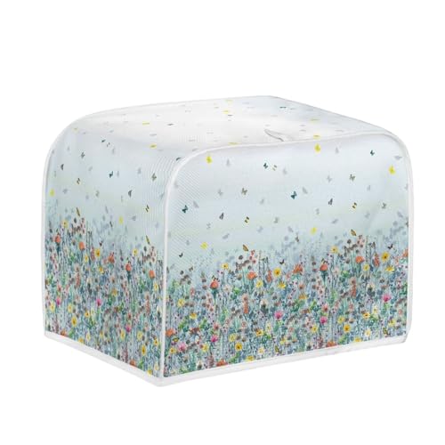 Image of 2 Slice Toaster Cover Bread Machine Cover with Top Handle Design Kitchen Small Appliance Cover Dust Protection Stain Resistant Universal Size, Flower Butterfly Blue
