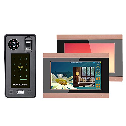 2 Monitore 7 Zoll Verdrahtete WLAN-Fingerabdruck-IC-Karten-Video-Türsprechanlage Türklingel-Intercom-System Mit Türzugriffskontrollsystem