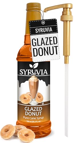 Syruvia Glazed Donut Coffee Syrup - 25.4 fl oz Premium Coffee Flavoring Syrup - Kosher Coffee Syrups, Gluten Free, No Coloring, Perfect for Drinks, Soda, Shakes, Desserts, and More With Pump