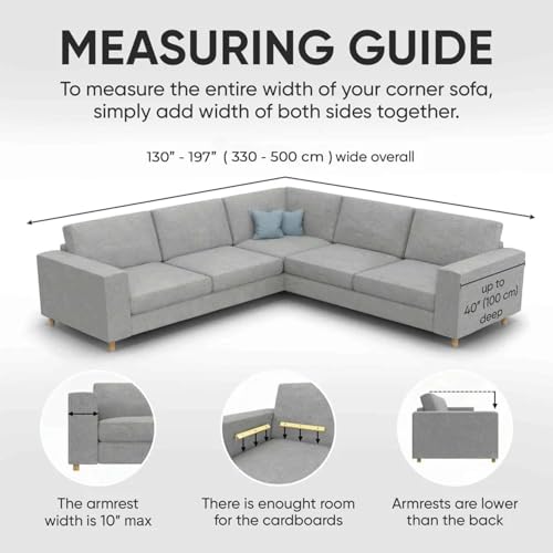 Image of Bellissima Sofa Covers - Premium Luxury Microfibra Plain Stretchable Corner Sofa Cover Fully Covered Slipcover, Imported from Italy (Pearl)