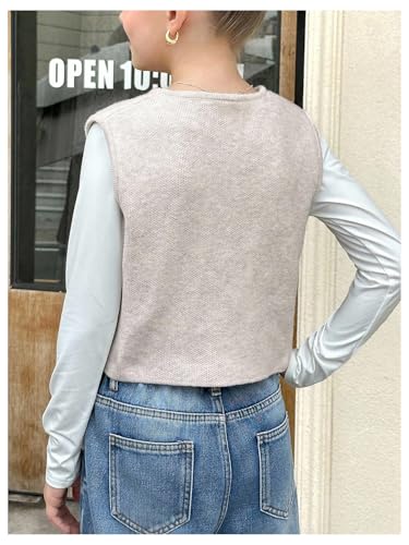 Floerns Girl's Button Down Sweater Vest Sleeveless Crew Neck Lightweight Knitted Tank Top2