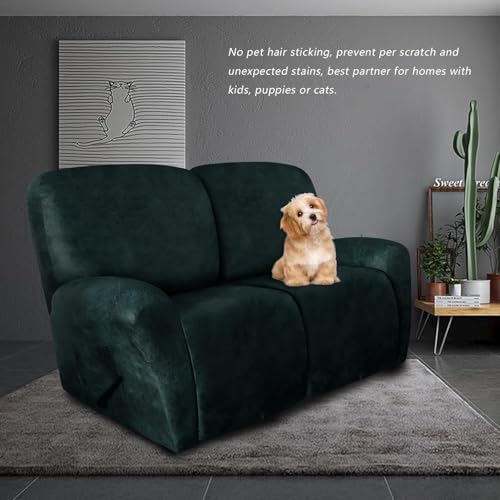Image of molasofa Loveseat Recliner Slipcover - 6 Pieces Stretch Leather Like Recliner Sofa Cover for 2 Seat Dual Reclining Loveseat Couch with Elastic Bottom (Green)