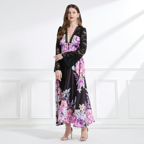 Robe longue cintrée galbante à imprimé patchwork printanier - 3