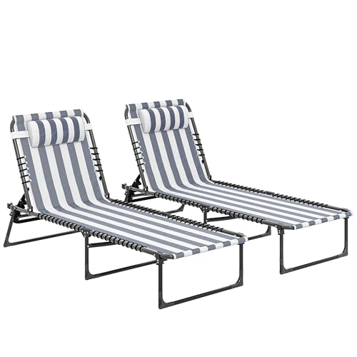 Outsunny Folding Chaise Lounge Chair Set of 2, Patio Sun Tanning Chair, Outdoor Chaise Lounger with...