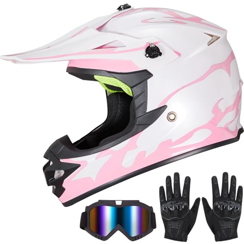 Image of Youth Kids Dirt Bike Helmet for Boys & Girls,F001 Full Face Motorcycle Helmet for Off-Road ATV Street Riding Four Wheeler Mountain Bike with Goggles Gloves,DOT Approved