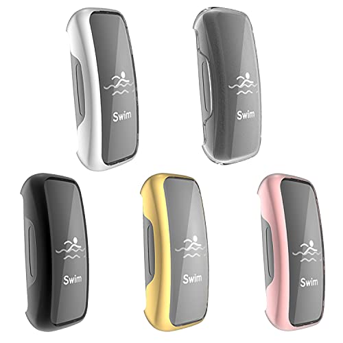 Compatible for Fitbit Inspire 2 Waterproof Protective Case Soft TPU Plated Screen Protector Cover Scratch-Proof All Around Screen Cover Bumper Shell for Fitbit Inspire 2 Smartwatch (5Pack1, Inspire 2)