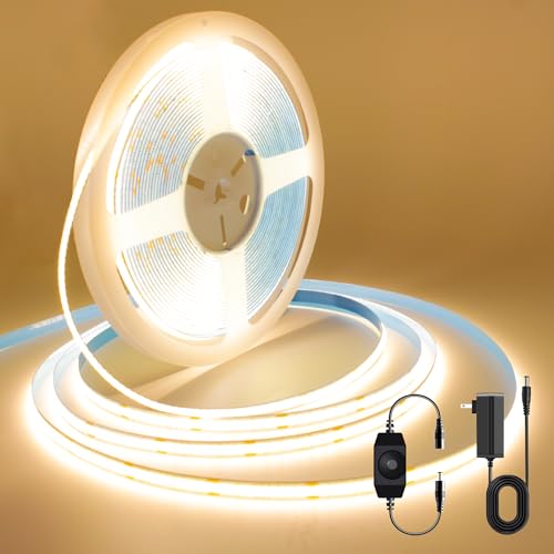Image of COB LED Strip, 32.8ft Warm White 3000K COB LED Strip Light, Dimmable LED Light Strip, CRI92+, 8mm Width, 24V Flexible LED Tape Light for TV, Bedroom, Kitchen Cabinet, Closet, Home Decoration.