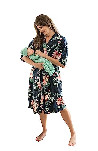 Image of Baby Be Mine Mommy & Me Delivery Robe with matching Baby Receiving Gown & Hat Set (S/M pre pregnancy 2-10, Elise/Sage)