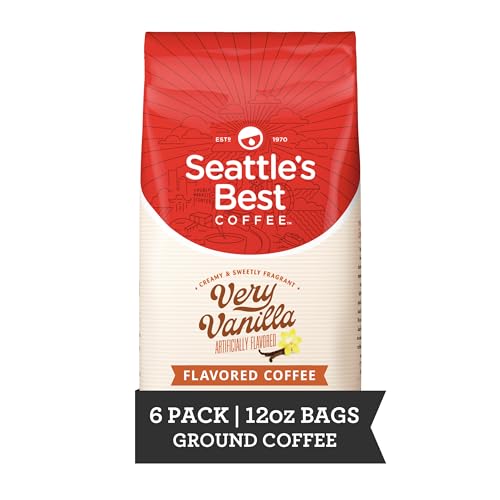 Seattle's Best Coffee Very Vanilla Flavored Medium Roast Ground Coffee | 12 Ounce Bags (Pack of 6)