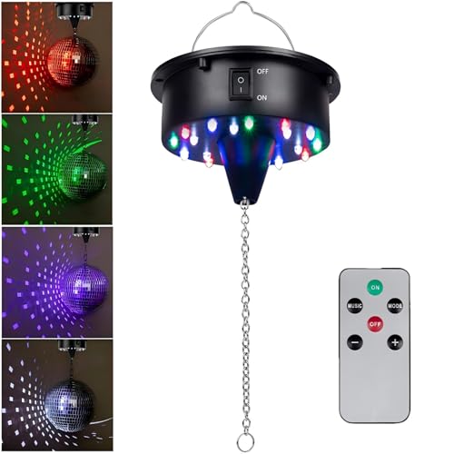 Rotating Disco Ball Motor with Remote: Battery Operated 0/5/10/15 RPM Hanging Mirror Ball Spinner - 18RGBW Led Light Up 4 6 8 10 inch Party Disco Balls Rotator for Parties Home Decor Weddings