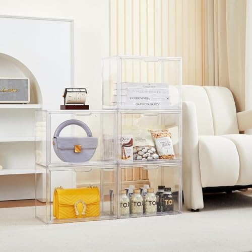 Image of ZLLZUU Acrylic Display Case Large Clear Boxes 3 Pack Stackable Storage Bins | Stackable, Easy to Assemble, for Makeup Collections Large Action Figures, Dustproof, Easy Clean, Clear Acrylic, Magnetic Door