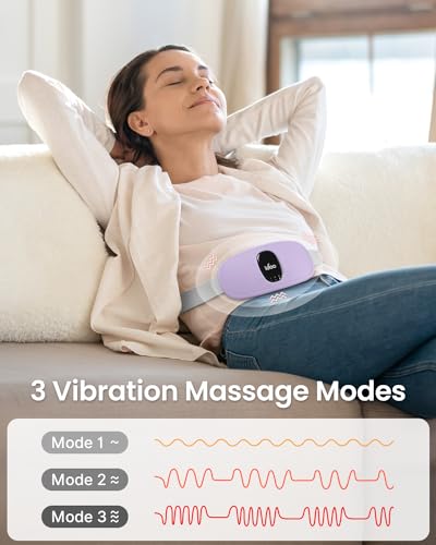 Image of iDOO Portable Heating Pad, FSA Eligible Items Only List, Period Heating Pad with 3 Heat Levels and 3 Massage Modes, Electric Fast Heating Belly Wrap Belt, Gifts for Girlfriend Mom Wife Women (Purple)