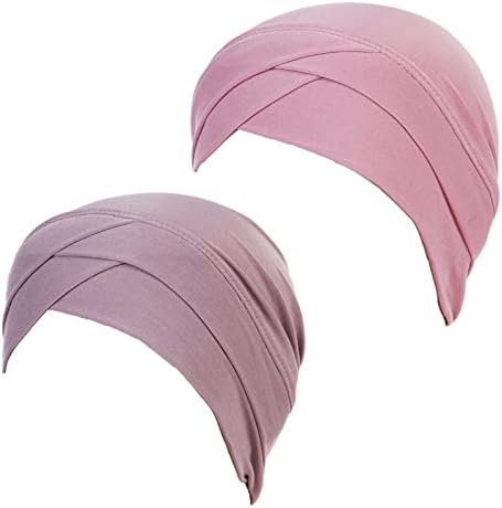 aoozleny Women Girls Turban Hats Slouchy Sleep Cap Skull-Caps Headwrap Headwear,2 Pieces (Purple+Pink)