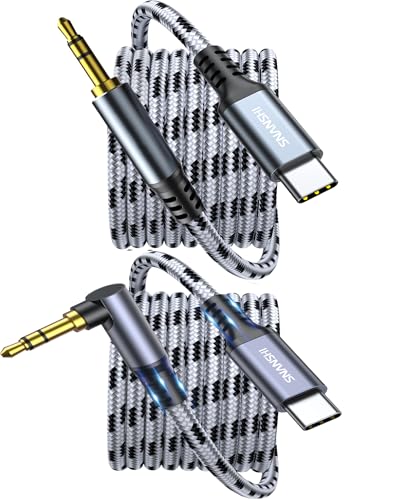 SNANSHI 2-Pack Aux to USB C Cable 3.3ft 90 Degree and Straight Aux Cord to USB C for Car Headphones Speakers Compatible with iPhone 17 16 15 Pro Max iPad Galaxy S25 S24 Pixel