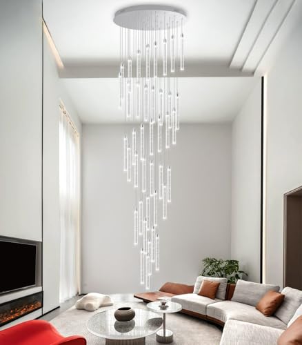 Image of 40 Lights Modern LED Crystal Chandeliers for Staircase 236'' Long High Ceiling Chandelier Dimmable Spiral Crystal Chandelier Hanging Light Fixture for Entryway Staircase Foyer Hallway