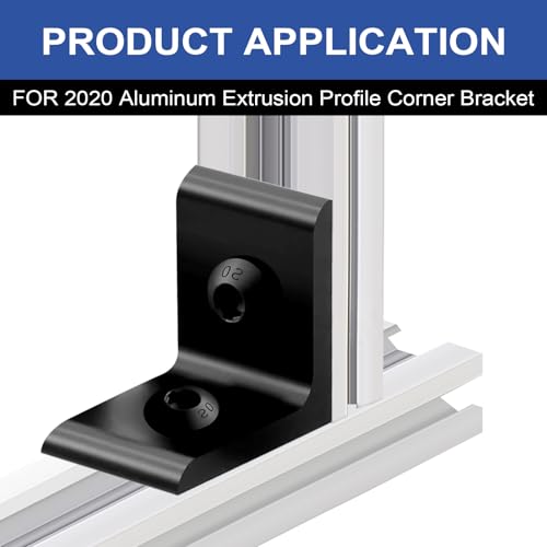 Image of 24 Pack 2020 Corner Bracket Connector 20 Series Aluminum Extrusion Profile Accessories Hardware, 90 Degree Angle Bracket for 20x20 Extruded Aluminum Black