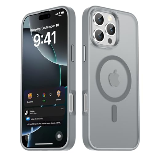 Image of LATVIN for iPhone 16 Pro Case, Magnetic Phone Cover, Compatible with MagSafe, Military Grade Protection, Translucent Matte Frosted Back, Gray