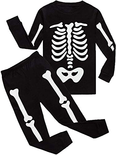Toddler Boys Halloween Pajamas Skeleton Glow-in-The-Dark Long Sleeve Pjs Halloween Sleepwear for Kids Age 2-7T