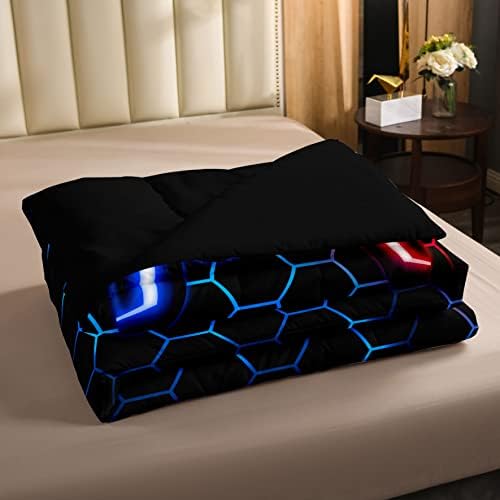Gaming Comforter Sets for Boys Kids Gamer Bedding Sets Twin Size,Teens Gradient Indigo Red Game Controller Down Comforter Bedroom Decor Hippie Geometric Honeycomb Quilted Duvet + 1 Pillow Sham 4 41mhJf BpZL. AC