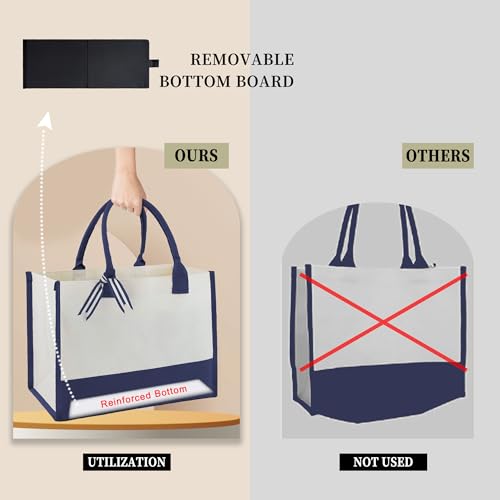 Image of BeeGreen Embroidery Monogram Canvas Tote Bag Initial Personalized Gifts Bags for Birthday Beach Work Wedding Gift Basket for Women Teacher Mom Friend Coworkers Sister Nurse Cute Totes Navy (Letter W)