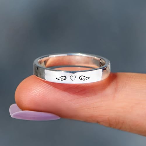 Tiny Heart With Wings Circle Ring - Missing You Always Memorial Ring, Stackable Stainless Steel Angel Wing Heart Ring, Gifts for Loss of Loved One3
