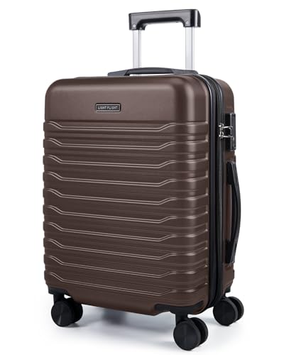 Image of LIGHT FLIGHT Expandable Carry On Luggage 22x14x9 Airline Approved with Double Spinner Wheels, 20 Inch Lightweight Hard Shell Rolling Suitcases with TSA Lock, Brown
