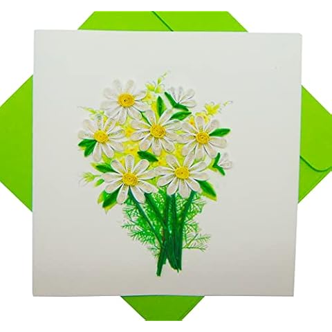 White Daisy Bouquet, Quilling Card 3D,Unique Dedicated Handmade, Design Greeting Card for Birthday, Valentine's Day, Mothers Day, Spring, Fathers Day, Graduation, Wedding, All Occasion,6"x6" Cover