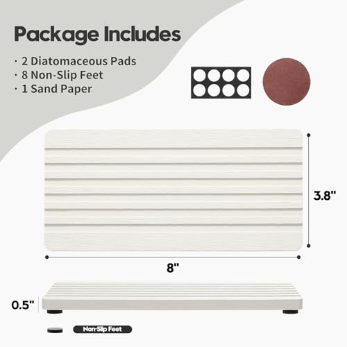 Razborci 2PCS Diatomite Quick Stone Drying Tray Mat for Bathroom & Kitchen Counter, Instant Dry Water Absorbent Drink Bar Coasters,Vanity Sink Caddy Organizer,Dish Soap Sponge Holder, Ivory,8"x3.8" by Razborci - Image 6