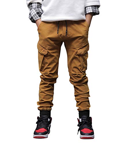 CAMLAKEE Pantalones para Niños - Pantalón Cargo Slim Fit de Algodón - Pantalones Joggers con Cintura Elastica, Caqui, 140/Talla 10 Cover