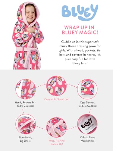 BlueY Bademantel Kinder, Bingo Morgenmantel Mädchen Mit Kapuze, Fleece Bademantel Mädchen, Rosa 128