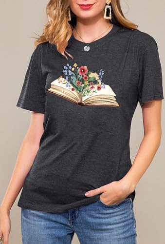 Image of Books Shirts for Women Reading T-Shirt Book Lover Tops Funny Readers Gifts Clothes Casual Librarian Tees