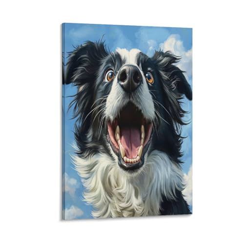 Border Collie peinture sur toile premium décoration murale salon 50x75