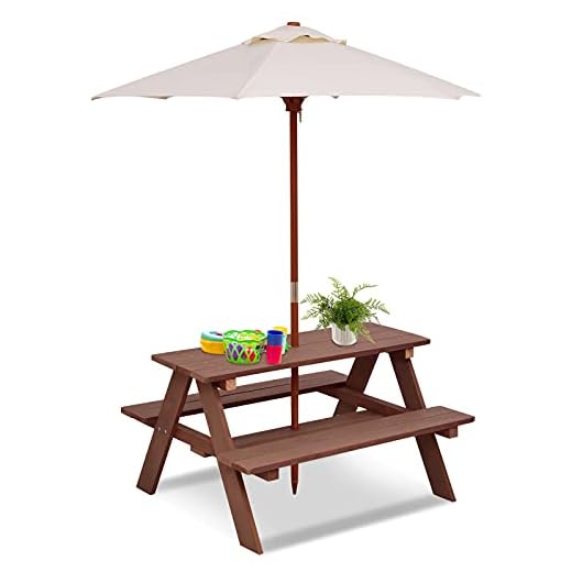 Best kids picnic table with umbrella HONEY JOY Kids Outdoor Picnic Table