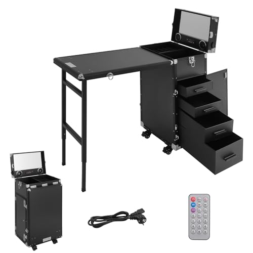 Mesa de manicura, mesa de manicura plegable móvil con mando a distancia y maletín de tren de maquillaje, mesa de uñas con 4 cajones para técnicos domésticos, spa, salón de belleza, lugar de trabajo