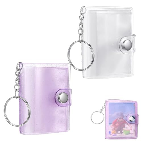 KAHZOR 2 piezas llavero álbumes de recortes,carpeta de fotos con 20 bolsillos,transparente,regalos mujer adulta,2 pulgadas,para cumpleaños,boda,escuela,mochila