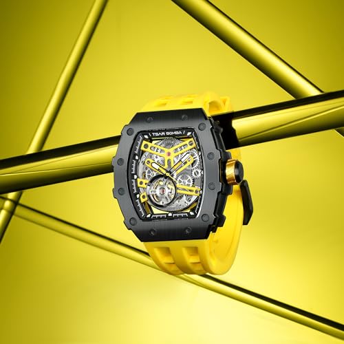 Image of TSAR BOMBA Mens Luxury Watch Automatic Watches for Men 50M Waterproof Japanese Mechanical Movement Tonneau Stainless Steel Case Sapphire Glass Big Face Cool Unique Fashion Gift Men