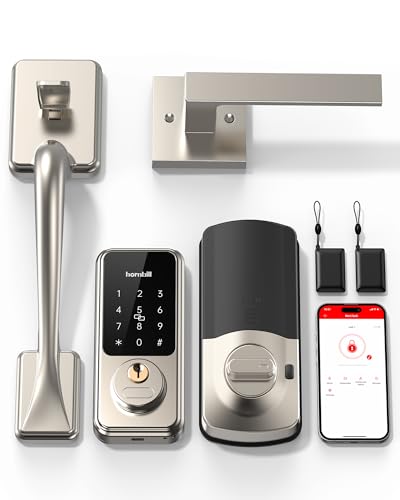 Hornbill Smart Keypad Door Lock Set, Keyless Entry Front Door with Handle, Alexa Smart Deadbolt Lock Set, Bluetooth Digital Touchscreen with APP/IC Card/Auto&One-Touch Lock