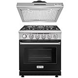 KOSTCH 30-Inch Freestanding Pro-Style Gas Range with 5 Burners, 4.55 cu.ft. Oven & 30 inch Under Cabinet Range Hood in Stainless Steel (Black)