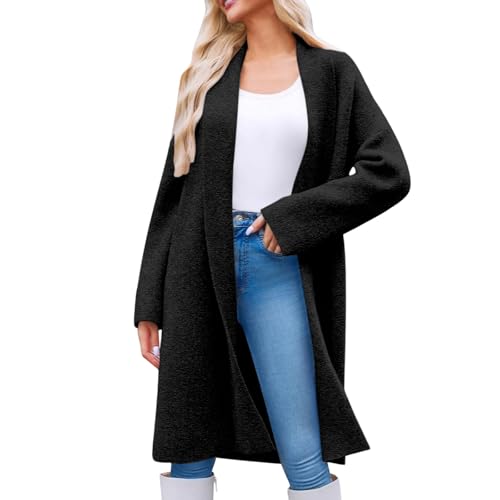 Jaibrmey Damen-Strickjacke, lange Ärmel, einfarbig, mit Kragen, lockere Passform, dicke und warme Herbst-/Winter-Oberbekleidung, weiches und bequemes Kleidungsstück, modische Outdoor-Kleidung