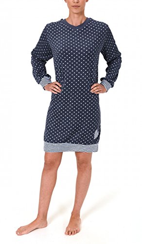 Normann Copenhagen Damen Frottee Nachthemd mit Tupfen Punkten, Streifen + Bündchen Rundhals 59368, Größe:40/42;Farbe:Tupfen Jeans Cover
