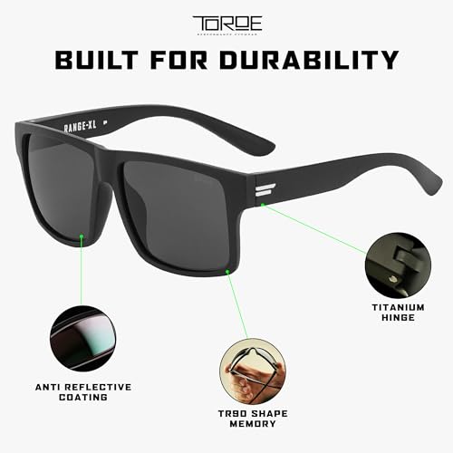 Image of TOROE Eyewear Matte Black RANGE XL Frame Sunglasses Light Weight TR90 Frame, Polarized Polycarbonate Lens