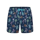 Neon Lights Mens Swim Trunks with Compression Liner 2-in-1 Palm Tree Flamingo Sun Wave Swimming Board Shorts 5 inches Inseam Fashion Funny Stretch Quick Dry Bathing Suits Beach Swimsuit 4 Pockets -L