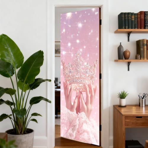 Image of Nuxovilar Pink Crown Door Stickers Peel Stick PVC 30.31x78.74 in