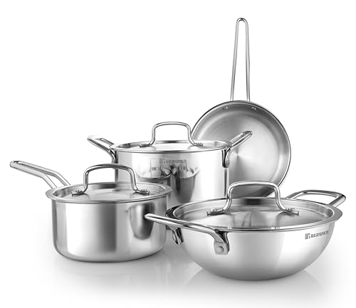 Bergner TriPro TriPly Stainless Steel 7 Pcs Cookware Set - 20cm Deep Kadai (1.5 L), 20cm Sautepan (1.2 L), 16cm Saucepan (1.7 L), 20cm Casserole (3 L), 3 Stainless Steel Lids, Induction Bottom (B0CQD2LXFL) Amazon Price History, Amazon Price Tracker